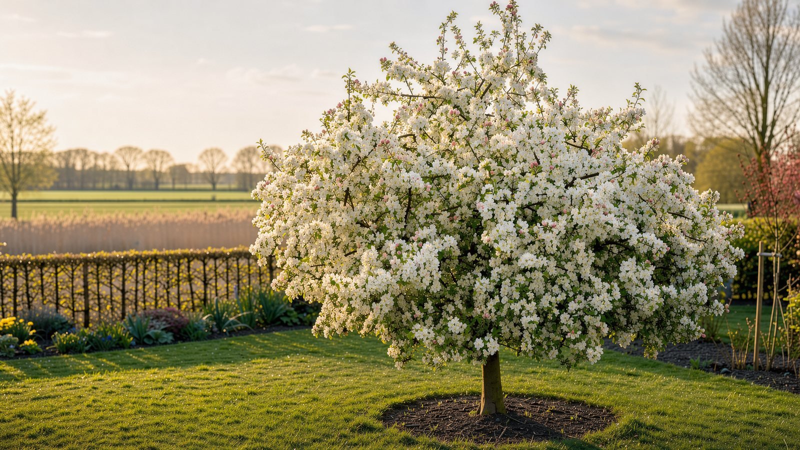 Zierapfel 'Evereste' in einem Garten auf Tonboden
