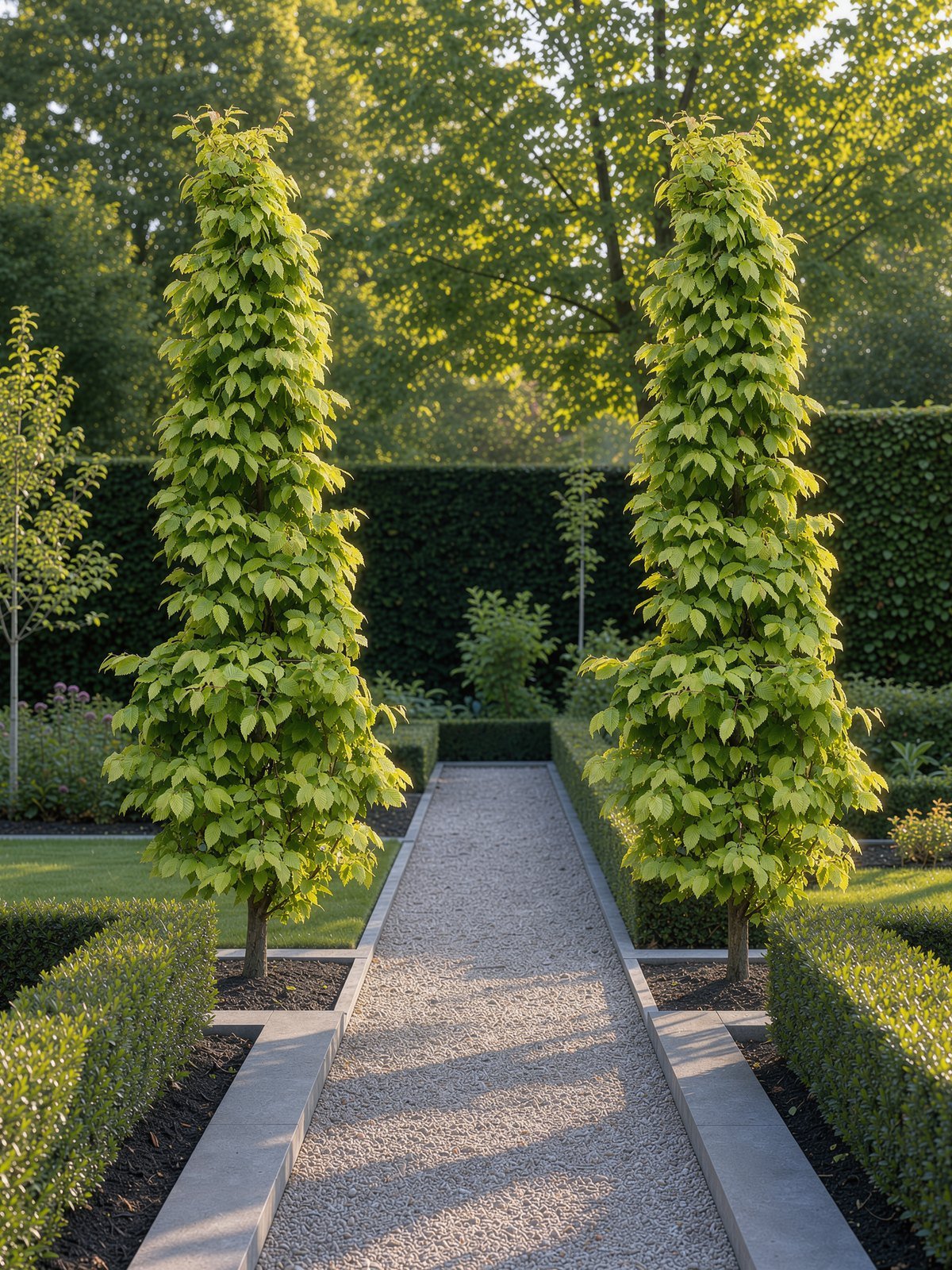 Säulen-Hainbuche 'Frans Fontaine' (Carpinus betulus 'Frans Fontaine') im Garten