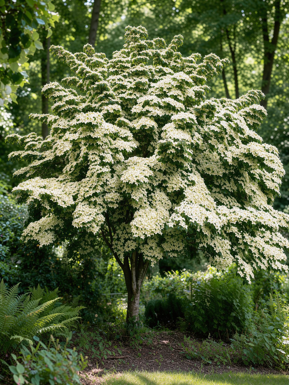 Japanischer Blumen-Hartriegel (Cornus kousa) im Garten