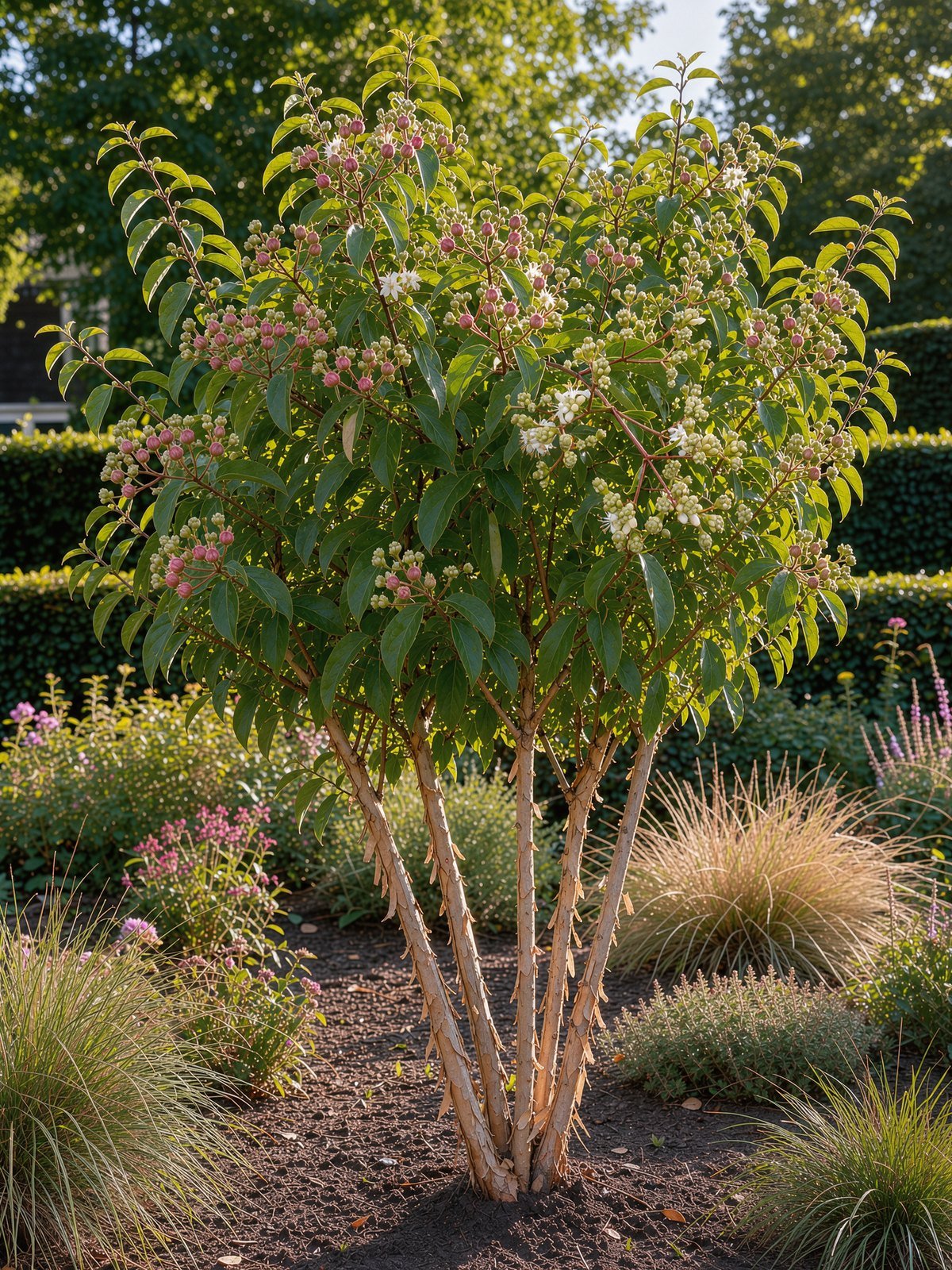 Sieben-Söhne-des-Himmels-Strauch (Heptacodium miconioides) im Garten