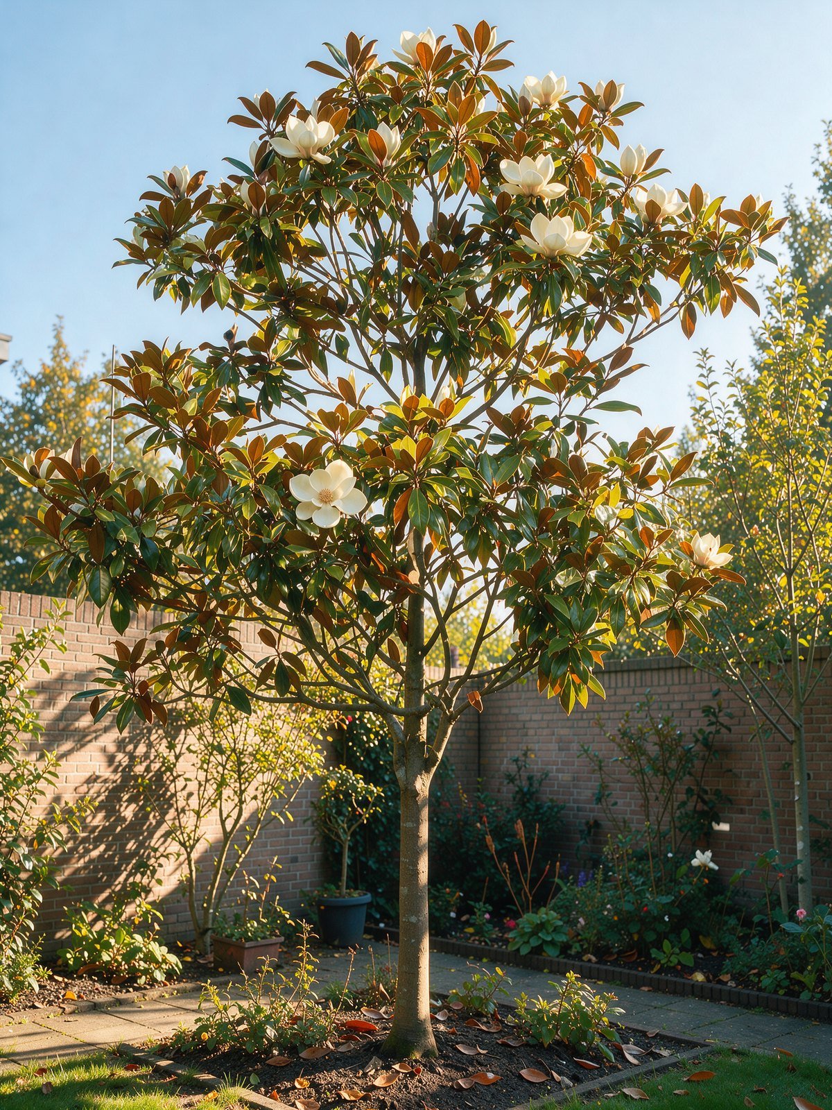 Immergrüne Magnolie (Magnolia grandiflora 'Galissonnière') im Garten