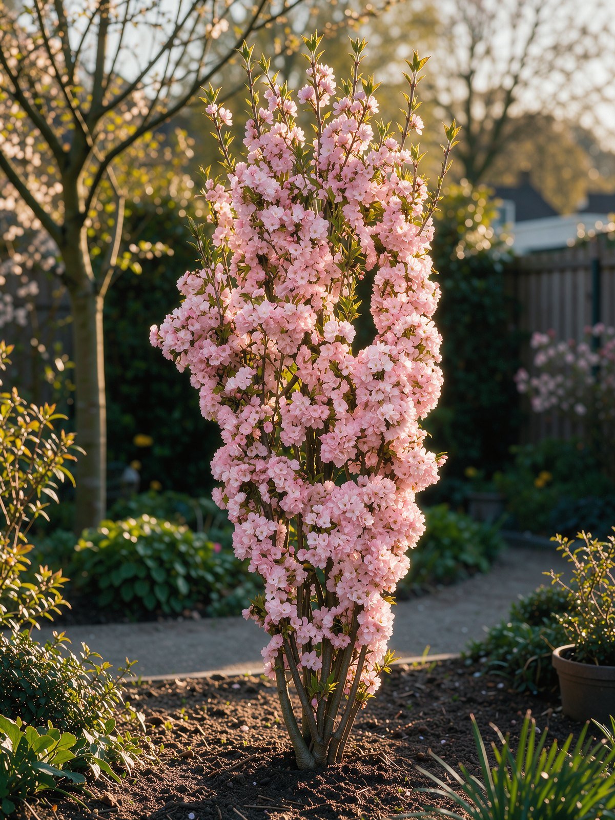 Säulenkirsche 'Amanogawa' (Prunus serrulata 'Amanogawa') im Garten