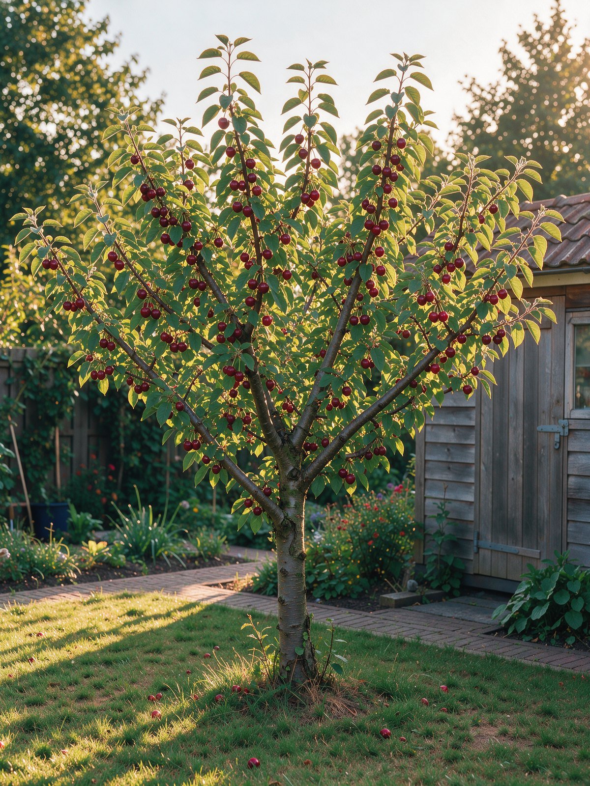 Sauerkirsche (Prunus cerasus) im Garten