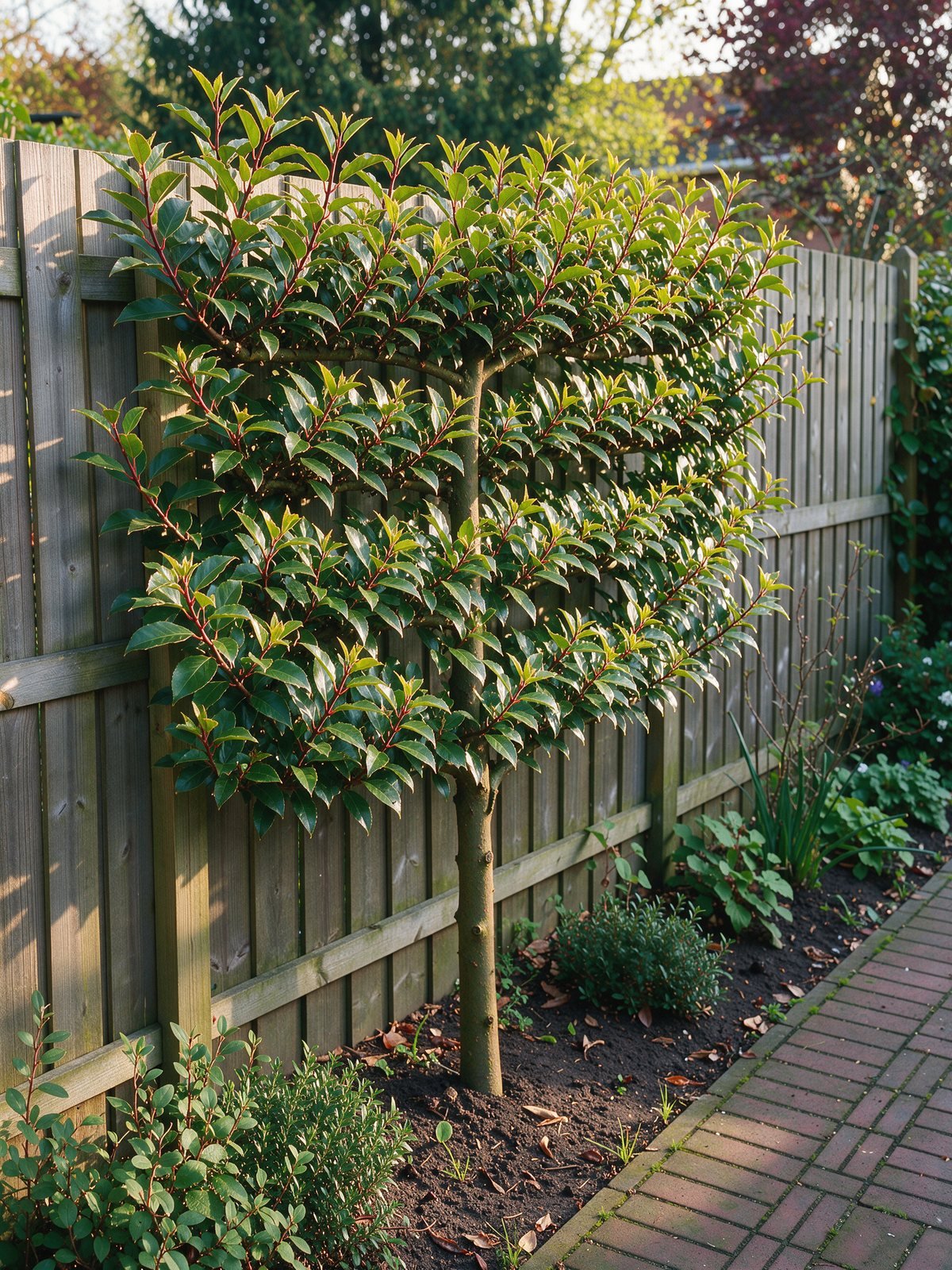 Portugiesischer Lorbeer 'Brenelia' (Prunus lusitanica 'Brenelia') im Garten
