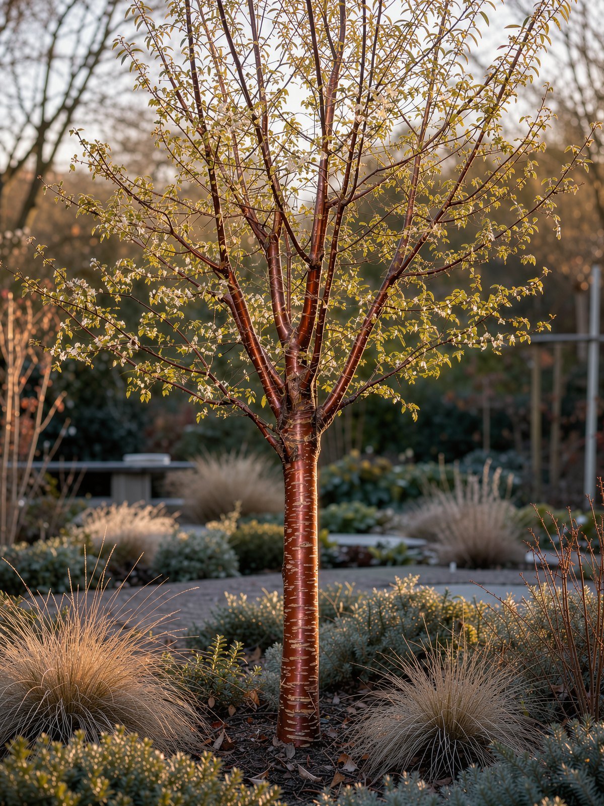 Mahagoni-Kirsche (Prunus serrula) im Garten