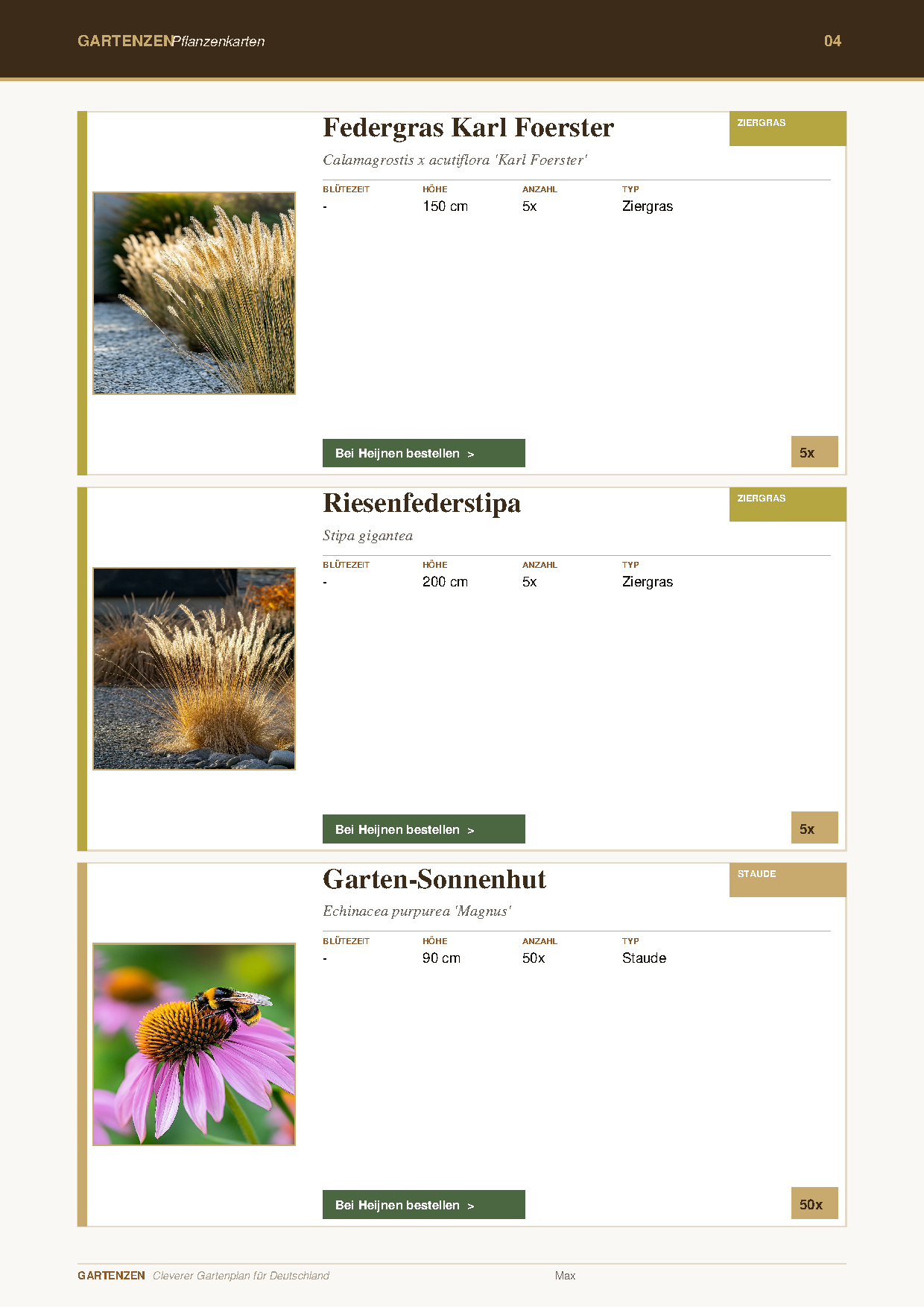 Pflanzenkarte mit Foto, Eigenschaften und Landschaftsgärtner-Tipp pro Pflanze