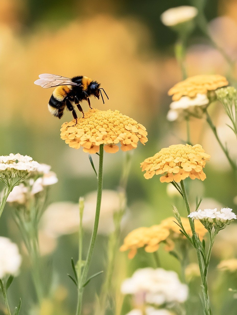 Achillea Moonshine — silbergelbe Schirmblüten in einer bienenfreundlichen Rabatte
