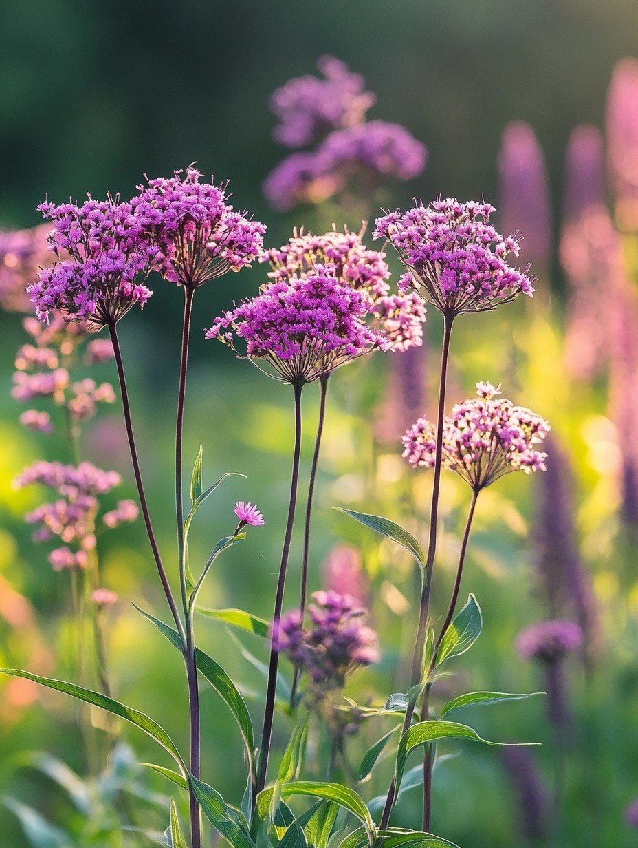 Eupatorium maculatum — rosa Schirme auf 200 cm mit Tagpfauenaugen