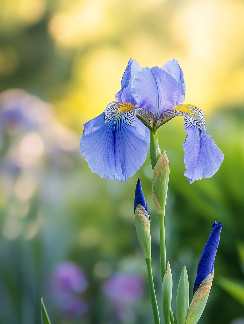 Iris germanica — violett-blaue Bartiris in der Maisonne