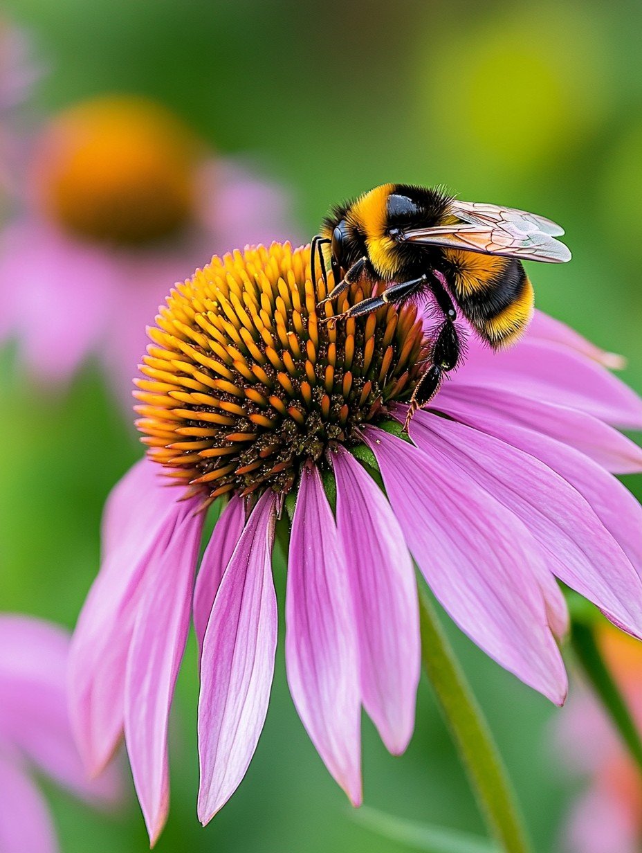 Echinacea purpurea Magnus — rosa-violette Sonnenhüte mit orange-braunen Herzen in Sommersonne