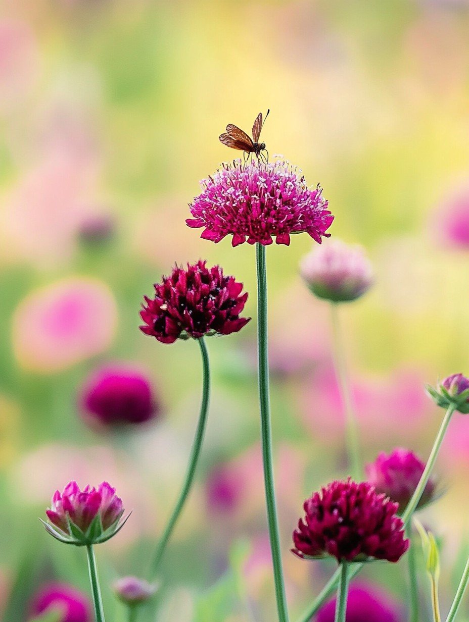 Knautia macedonica — weinrote Knöpfchen auf schlanken Stielen im Sommergarten