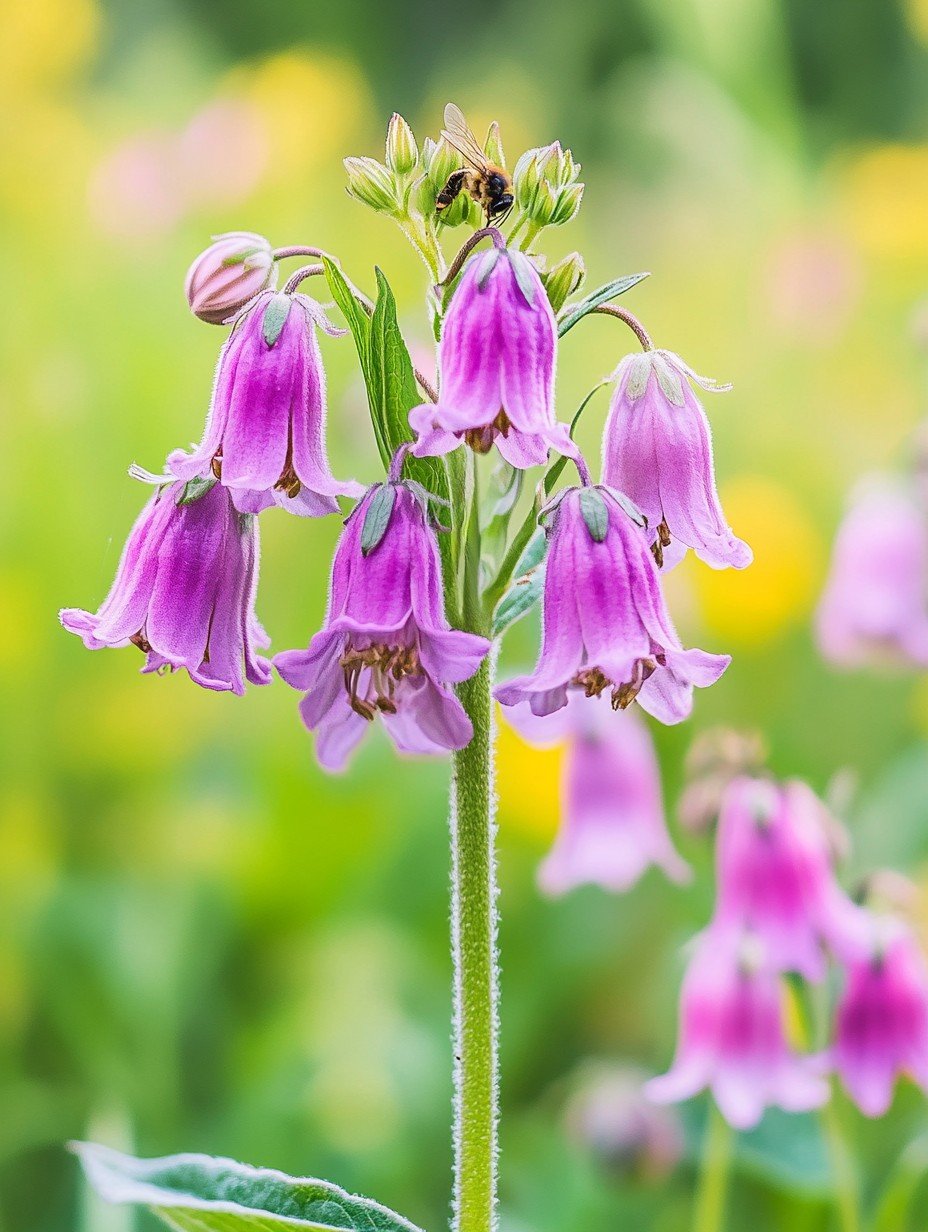 Symphytum officinale — klokjes-Blüte in roze paars en wit vol hommels