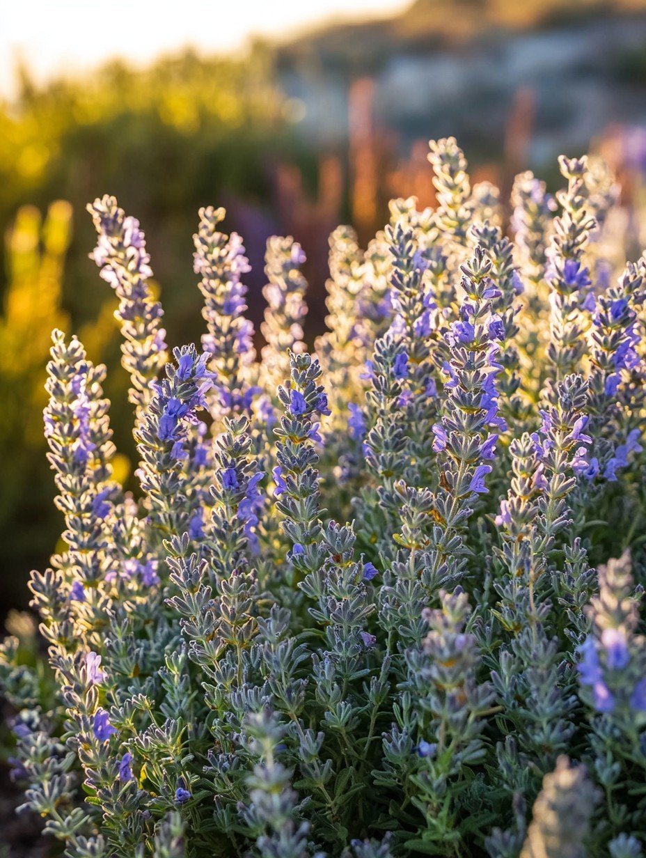 Rosmarinus officinalis — immergrüner Rosmarin mit blauer Blüte und würzigem Laub