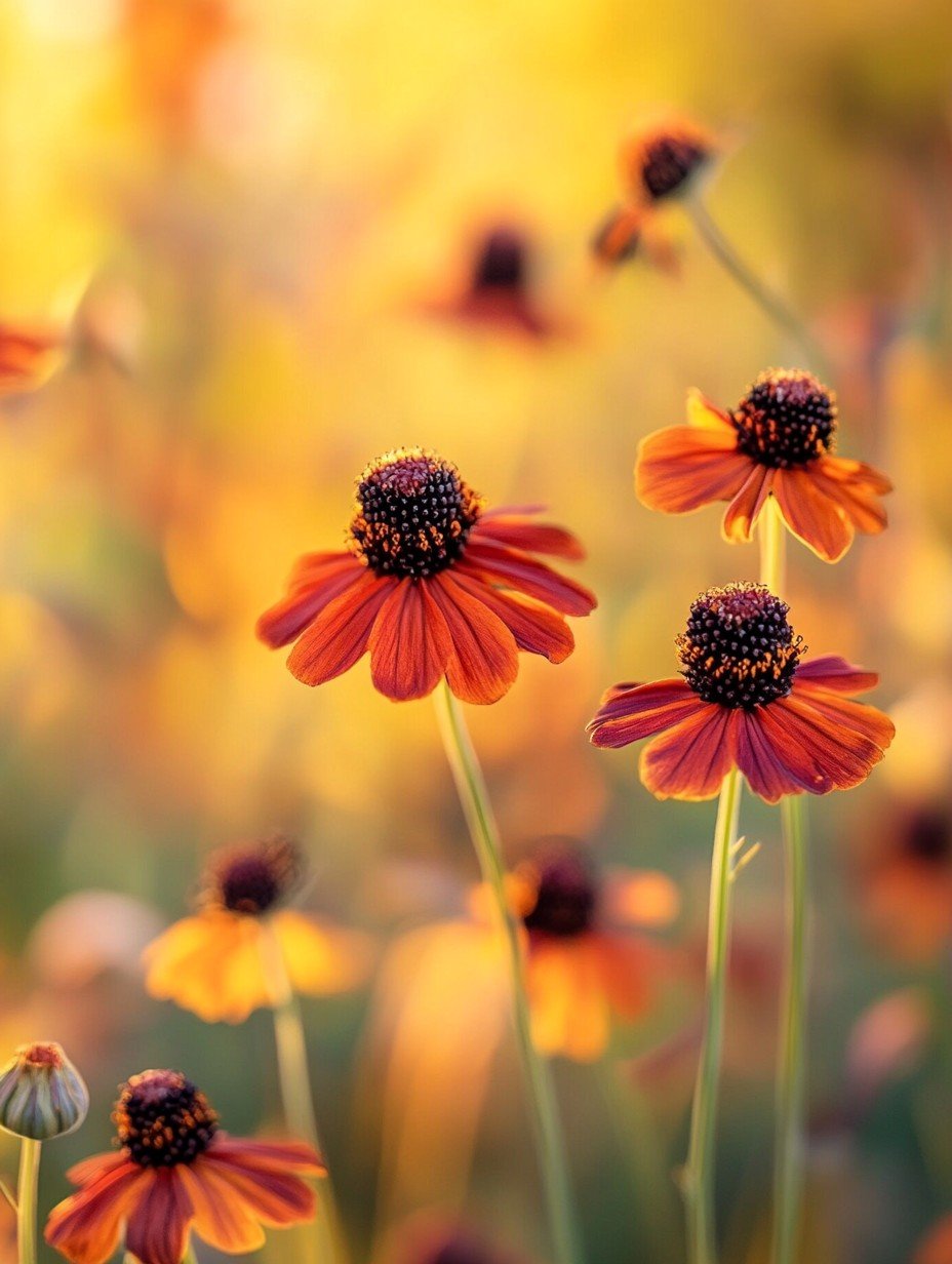 Helenium Moerheim Beauty — brons-rode Blüten met bruin hart in een prairie-border