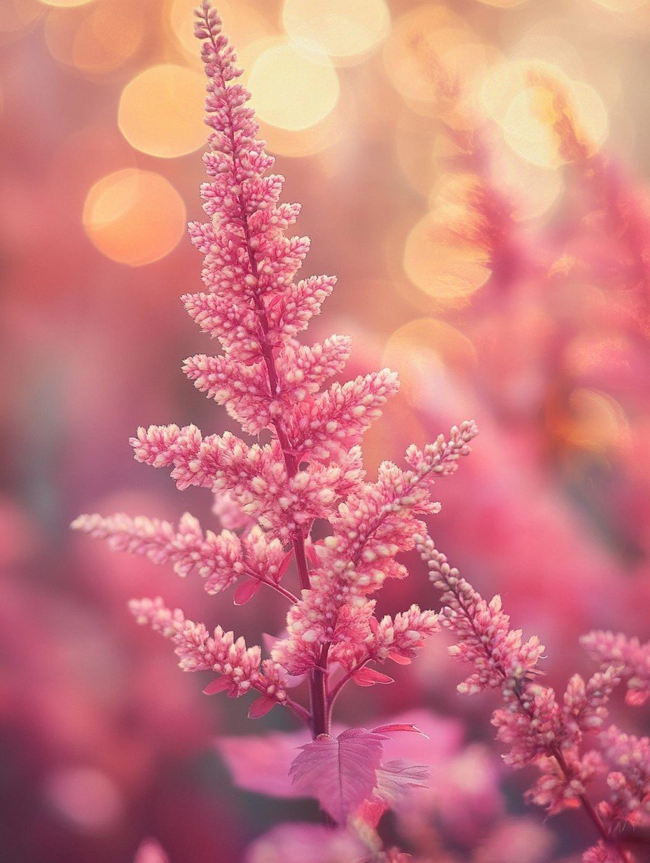 Astilbe Fanal — dunkelrote Federblüten in einem feuchten Schattenbeet